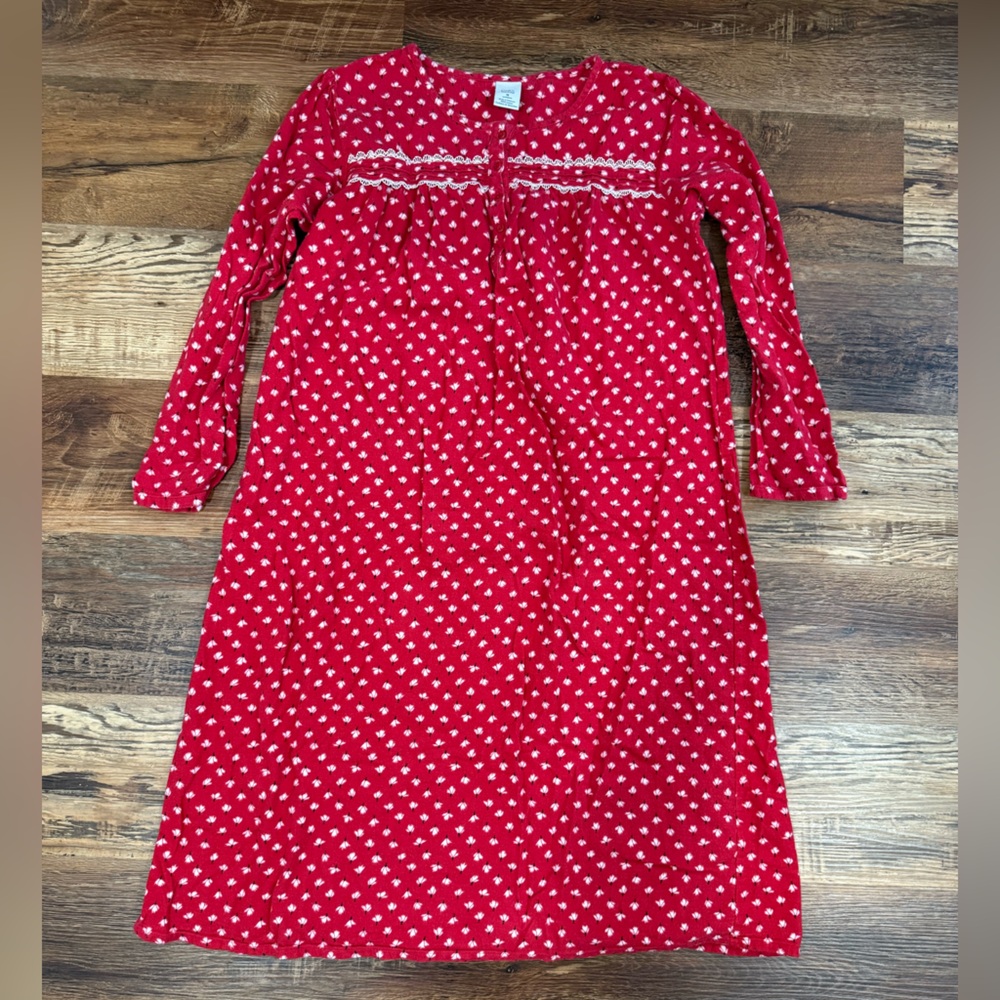 Croft & Barrow Red Floral Long Sleeve Nightgown Warm Christmas Buttons Medium